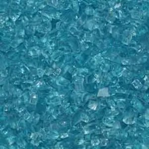Close-up of blue crushed glass pieces.