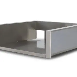 A stainless steel rectangular tray with an open front and raised sides.