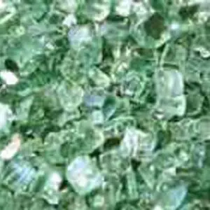 Close-up of rough, greenish crushed glass pieces.