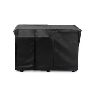 Black protective cover for outdoor furniture with a rectangular shape.