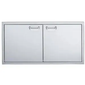 White double-door wall cabinet with handles.