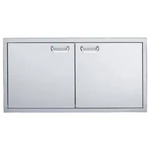Stainless steel double access door with handles.