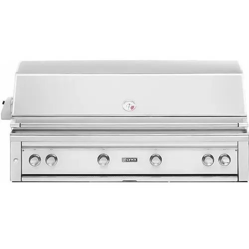 Sleek stainless steel built-in gas grill with three control knobs.