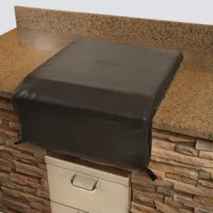 Brown cover draped over a kitchen counter edge.