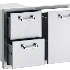 Modern metal filing cabinet with open drawers.
