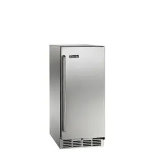 A sleek stainless steel single-door refrigerator.