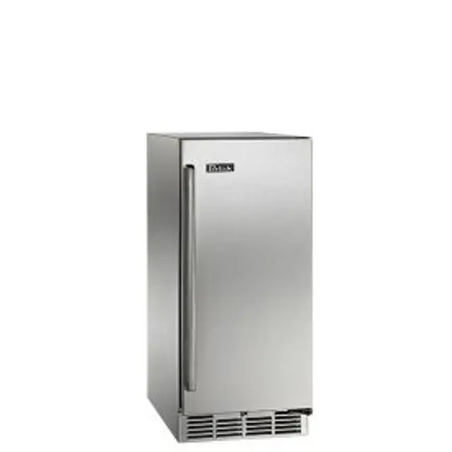 A sleek stainless steel single-door refrigerator.