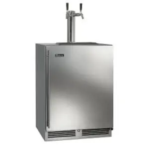 Stainless steel outdoor refrigerator with a sleek design.