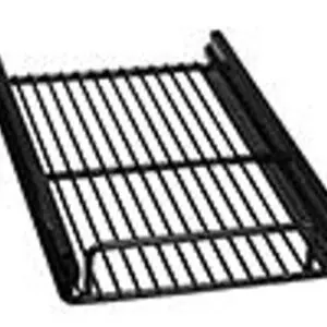 Black metal grill rack with parallel bars.
