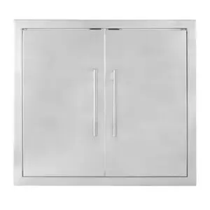 Stainless steel double-door built-in grill access door.