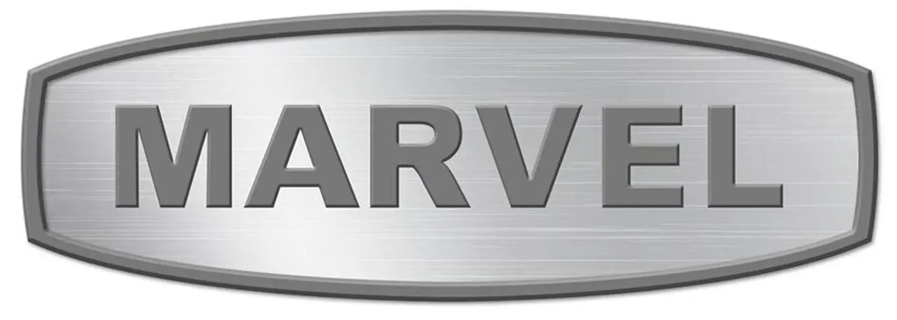 Close-up of a metallic logo with the letters 'ARV'.