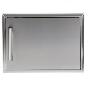 Stainless steel rectangular door with a handle on the left side.